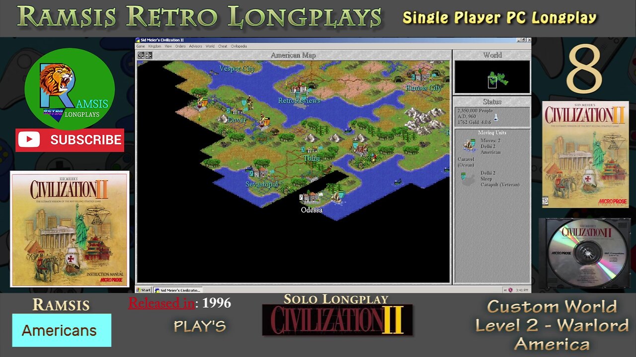 Sid Meier's Civilization II | 1996 | Windows PC | Warlord | America - Episode #8 | Let's Play