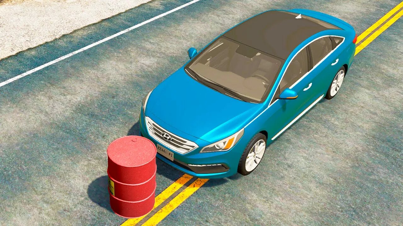 Hyundai Sonata vs Explosive Barrel – BeamNG.Drive