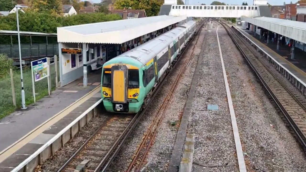 Train numbers 313205, 377154 & 377136 at Havant Railway Station, Hampshire, UK. Trainspotting.