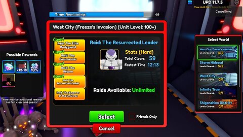 SOLANDO A NOVA RAID WEST CITY FREEZA INVASION ACT 4 COM 4 UNITS NO ANIME ADVENTURES (sem unic)