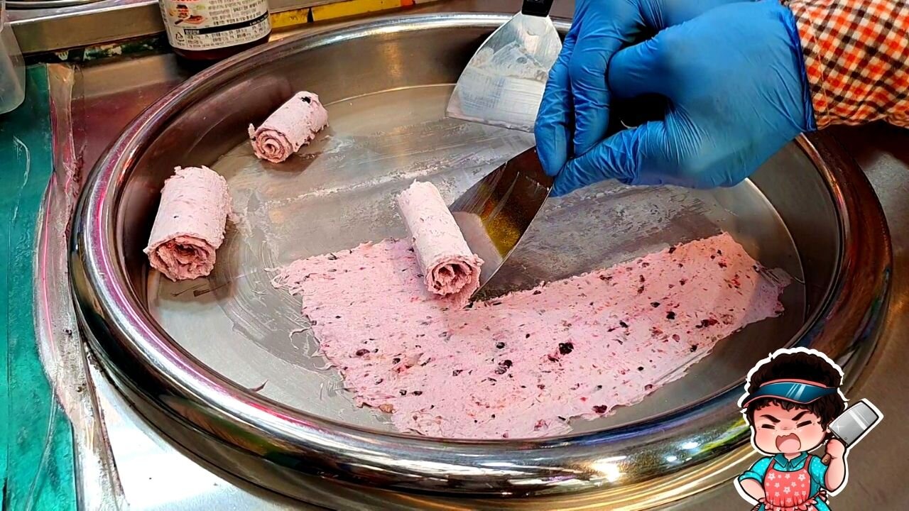 Frozen Berries Ice Cream Roll | Korean Street Food | Grumpy Ajummas