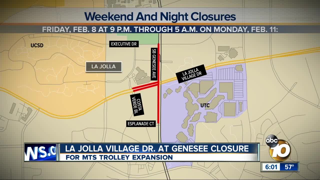 La Jolla Village Drive at Genesee Closure for MTS Trolley expansion