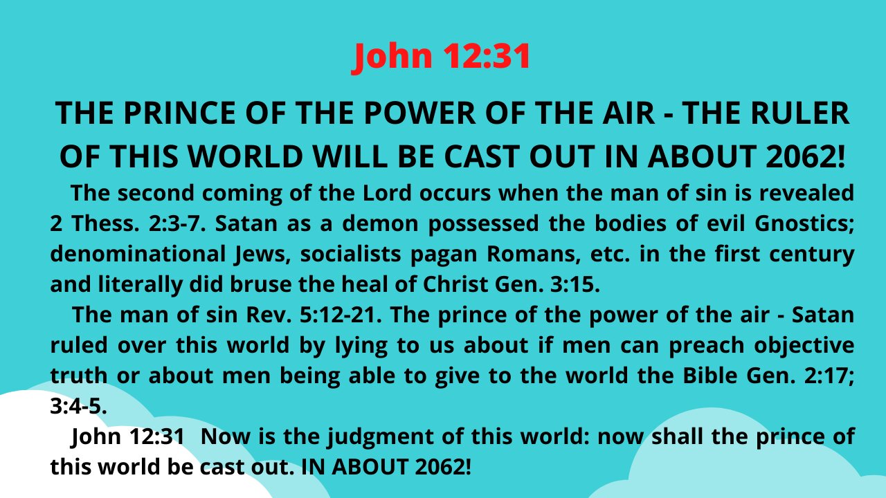 THE PRINCE OF THE POWER OF THE AIR - THE RULER OF THIS WORLD WILL BE CAST OUT IN 2062!