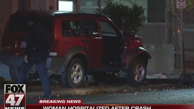 Woman sent to hospital after crash