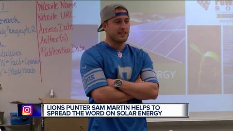 Lions punter Sam Martin helps spread the work on solar energy