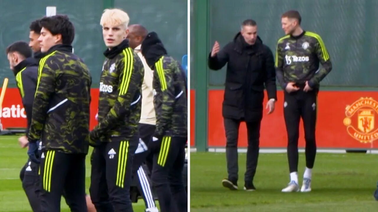 Garnacho goes BLONDE and Robin van Persie RETURNS as Manchester United train ahead of Barcelona