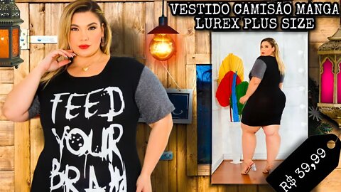 🛍️ VESTIDO CAMISÃO MANGA LUREX VISCOLYCRA PLUS SIZE