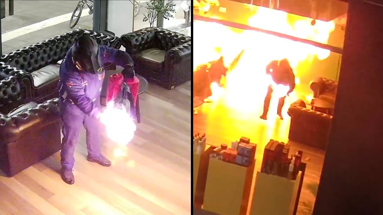 Arsonist Destroying a Barber Shop Sets Himself on Fire