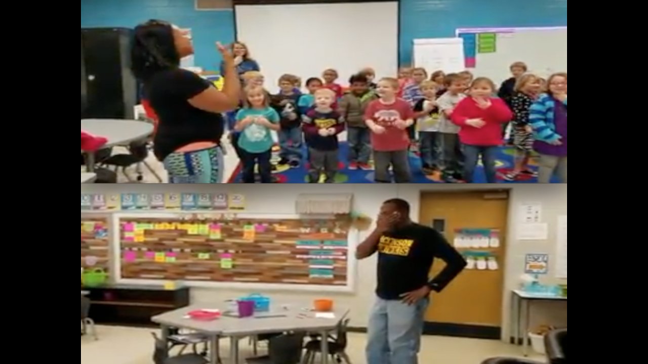 TEARS OF JOY! Kindergarten class signs Happy Birthday Song to deaf custodian - ABC15 Digital