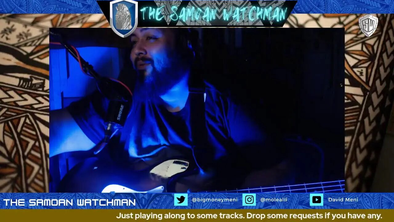 Bass along to random tracks. Taking requests