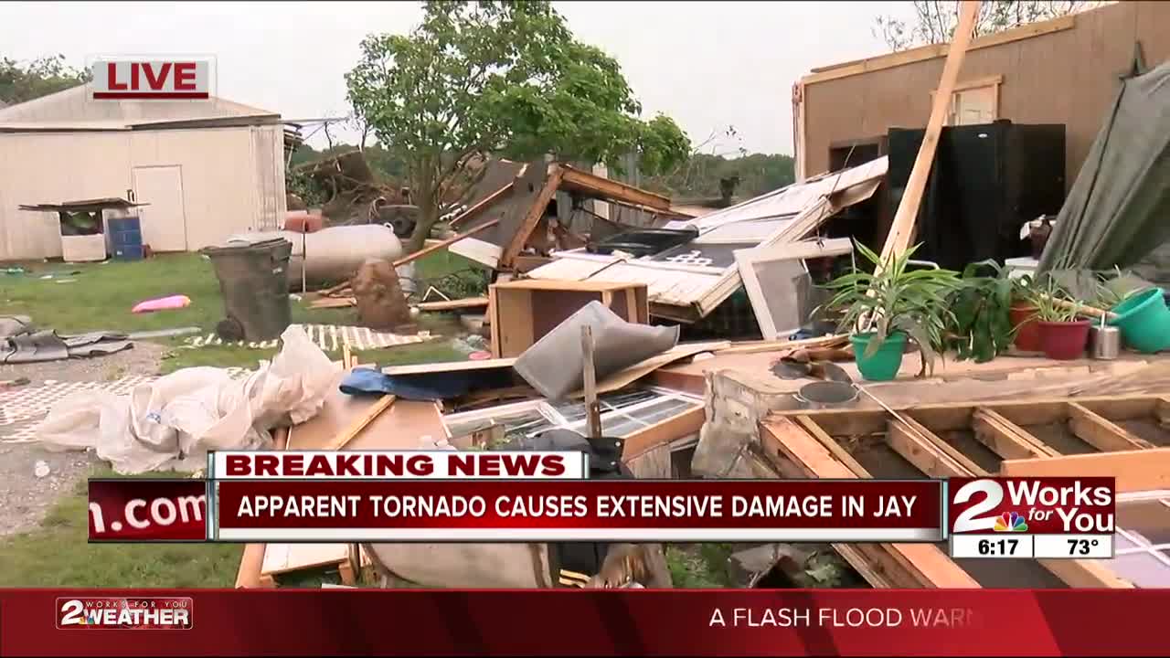 Damage caused by apparent tornado in Jay