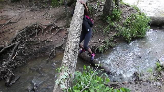 Hiking through Sweetwater Creek State Park in Georgia