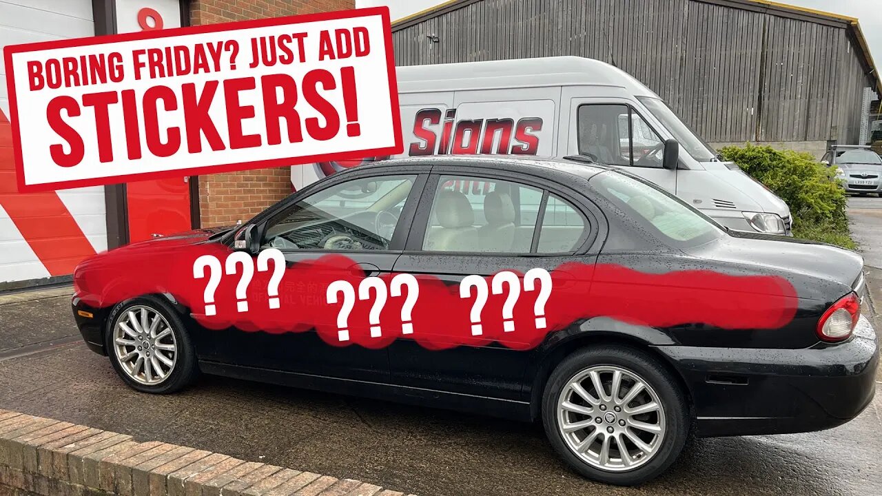 Boring Friday? Just add STICKERS. Improving my Jag for Drive It Day.