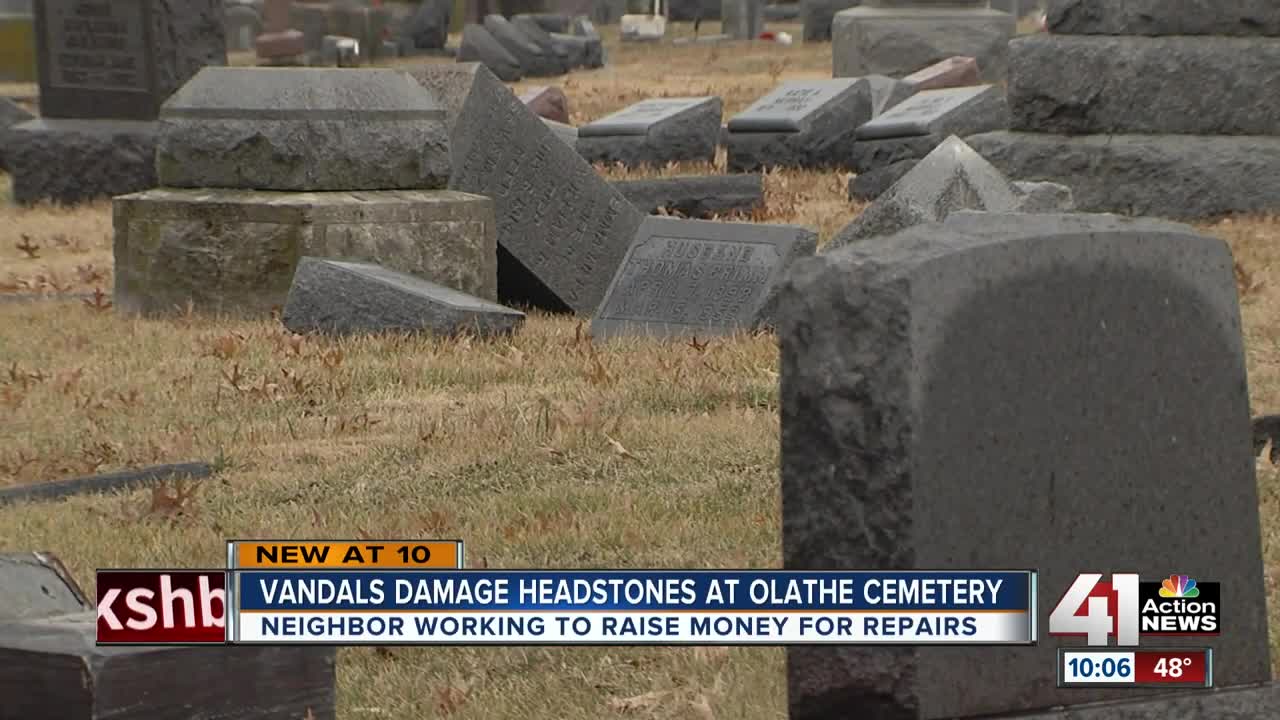 Dozens of headstones vandalized at Olathe cemetery