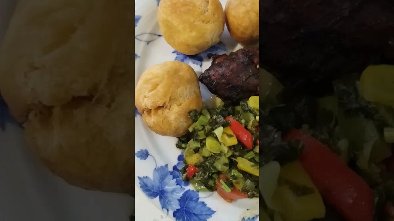Organic Steam Callaloo with fried dumplings Jamaican Style 😋