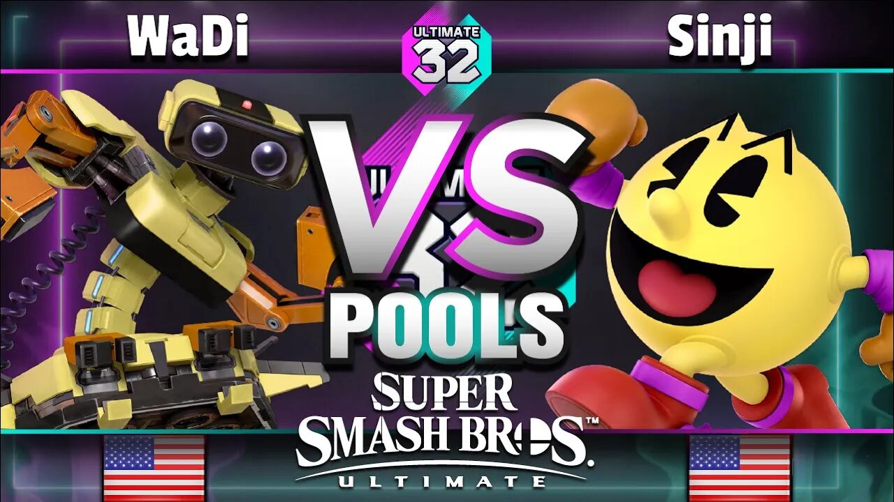 ULTIMATE 32 Pools - WaDi (R.O.B.) vs. DA | Sinji (PAC-MAN) - Smash Ultimate