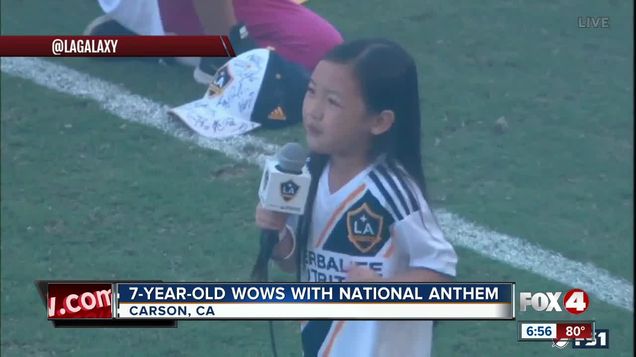 7-year-old girl wows with National Anthem