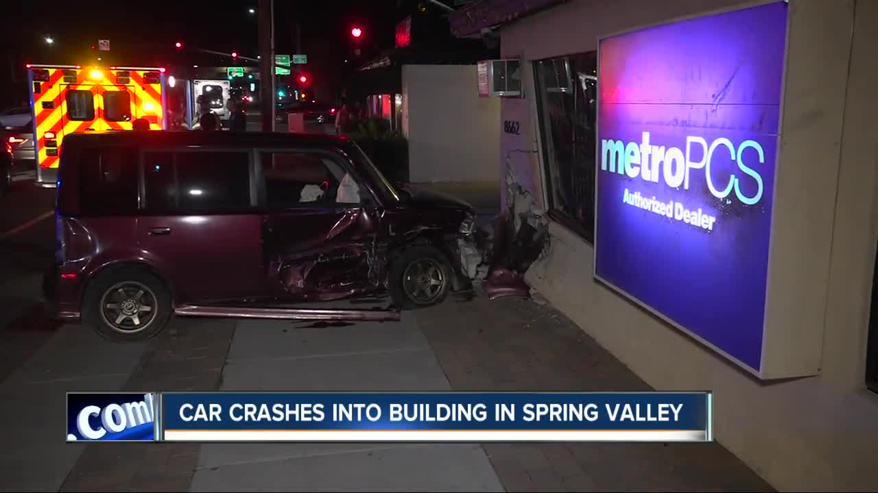 Car slams into Spring Valley business