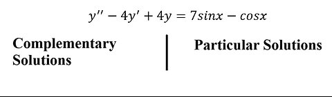 y''-4y^'+4y=7sinx-cosx - Complementary Solutions and Particular Solutions - Differential Equations