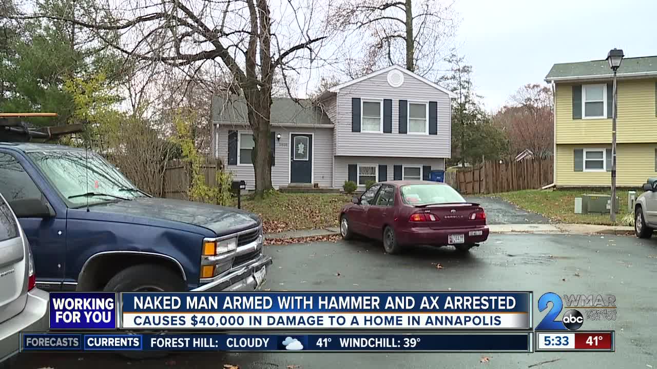 Naked man allegedly breaks into home, grabs ax and hammer to get away from police