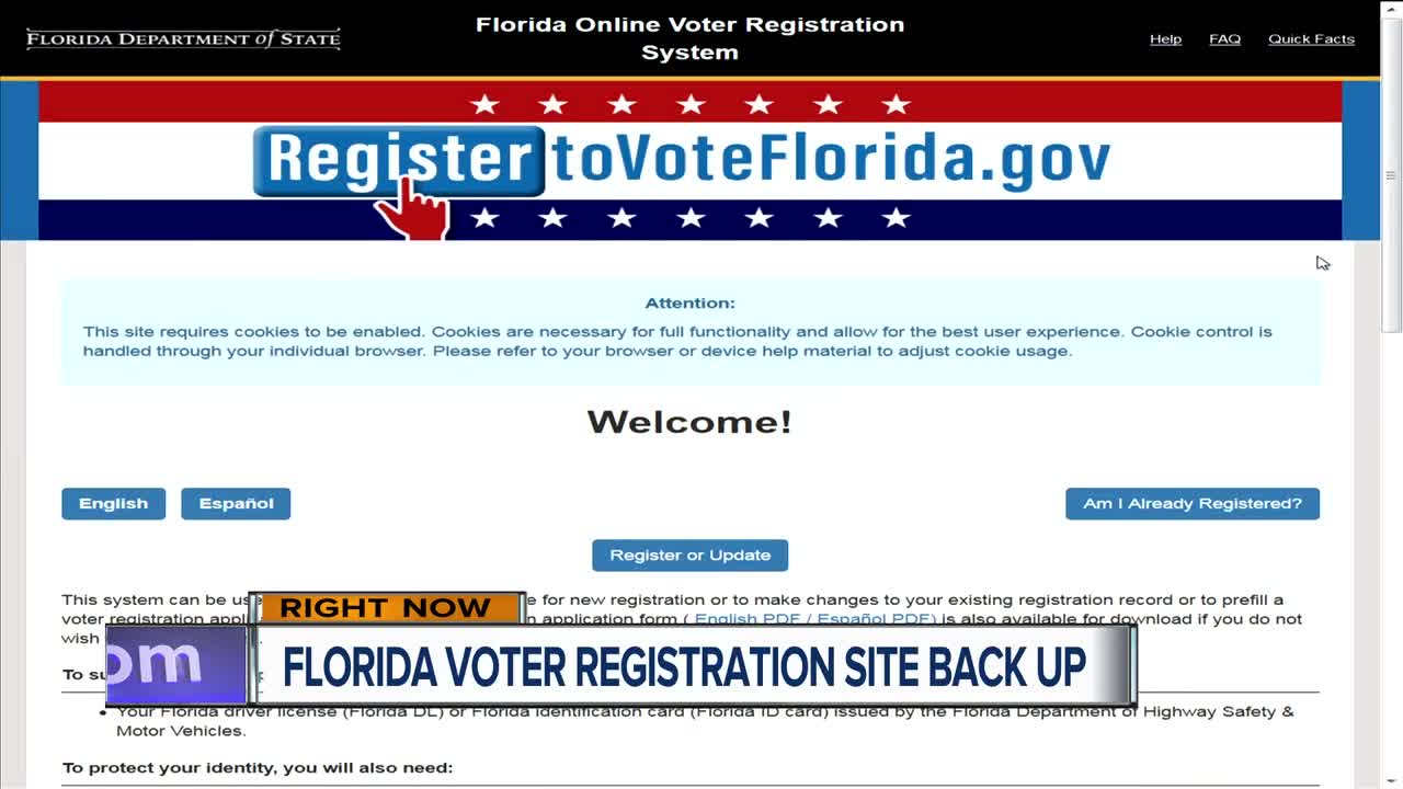 Voter registration website back up