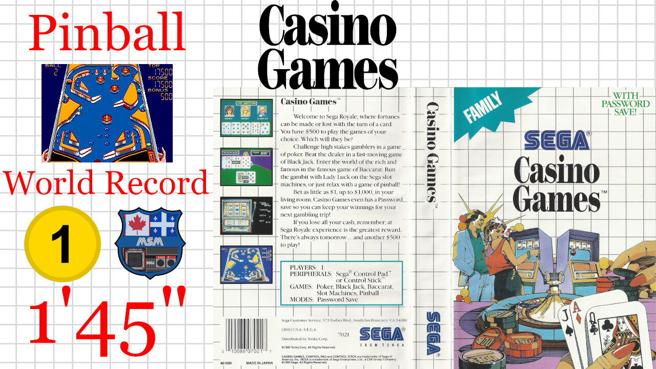 Casino Games [SMS] Pinball [1'45"600] WR🥇 | SEGA Master System Marceau | World Record