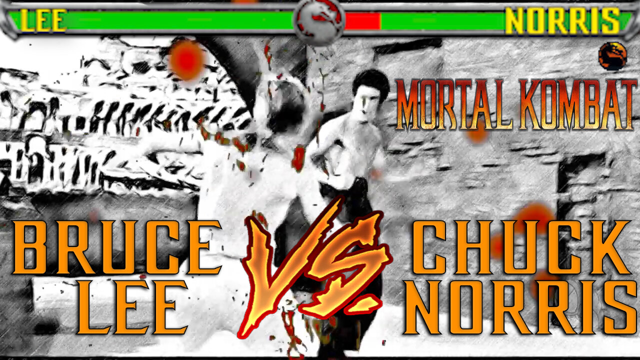 Bruce Lee Vs Chuck Norris in a Mortal Kombat style fight with health bars