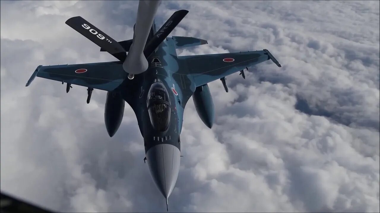 U.S Air Force KC-135 Refuels JASDF F-2As During a Simulated Maritime Strike