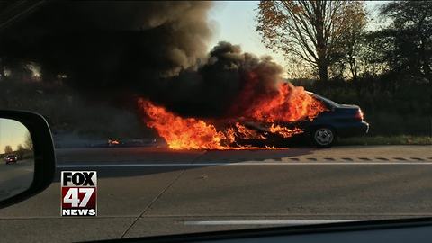 Car catches fire on I-96