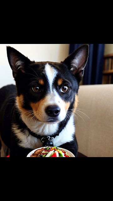 AI art: dog eyeing food