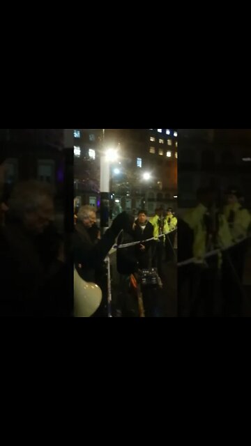 PROTESTERS OUT SIDE THE BBC ERIC GILL STATUE 12 January 2022