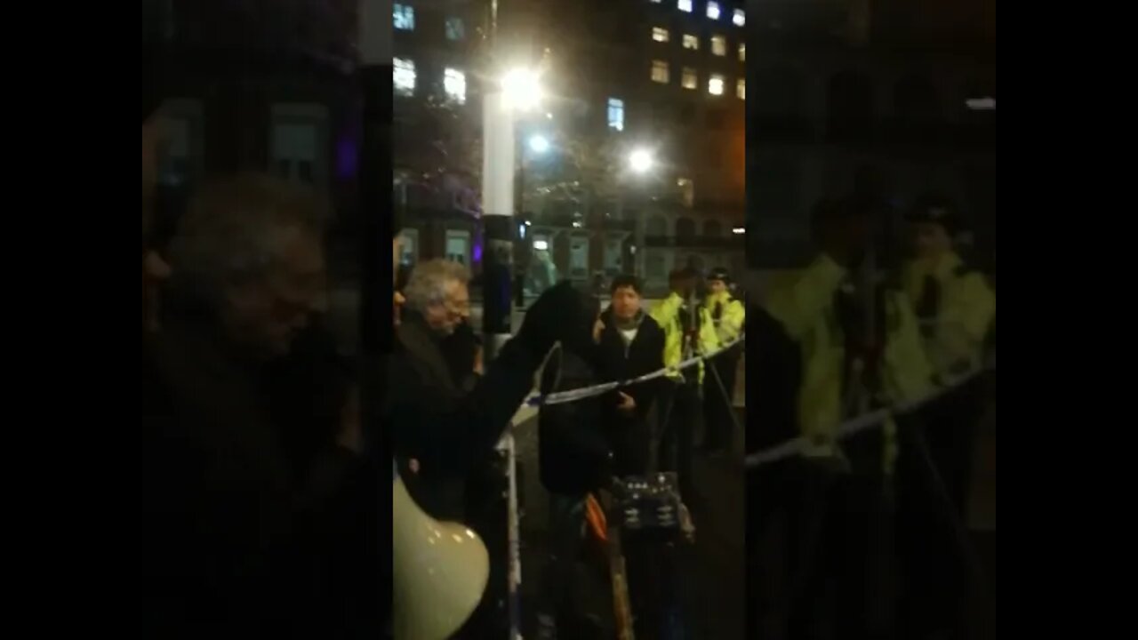 PROTESTERS OUT SIDE THE BBC ERIC GILL STATUE 12 January 2022