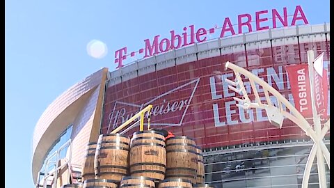 Jack Daniel's barrel tree on display outside T-Mobile Arena