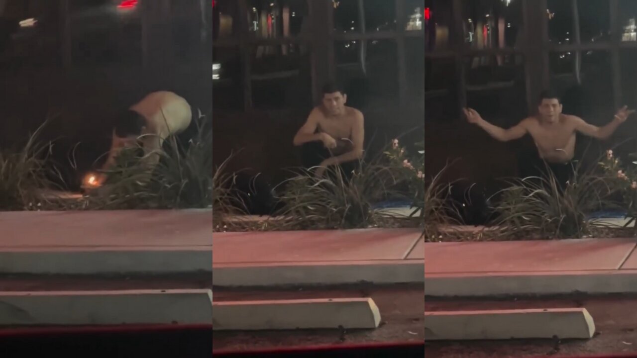 Nick Diaz Shirtless in Public Trying to Light a Random Piece of Grass on Fire