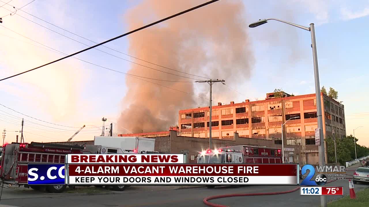 Baltimore Fire respond to a large warehouse fire in West Baltimore