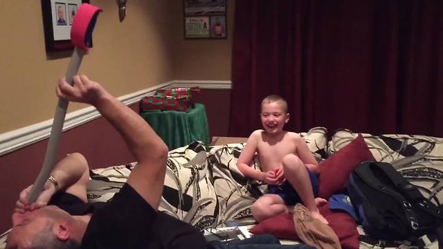 Dad Pretends To Swallow Fake Sword And Little Boy Gets Terrified