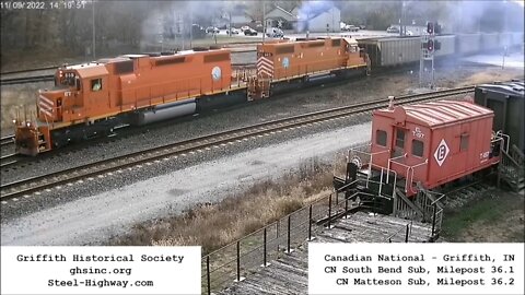 2 EJE SD38 3's Leading EB Empty Coal at Griffith, IN on November 9, 2022