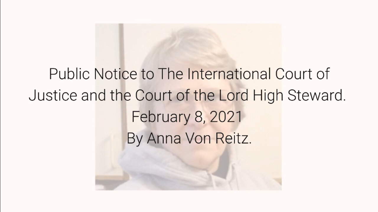 Public Notice to The International Court of Justice... February 8, 2021 By Anna Von Reitz