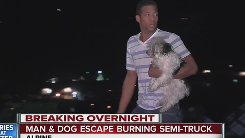 Man and dog escape burning semi-truck on I-8 near Alpine