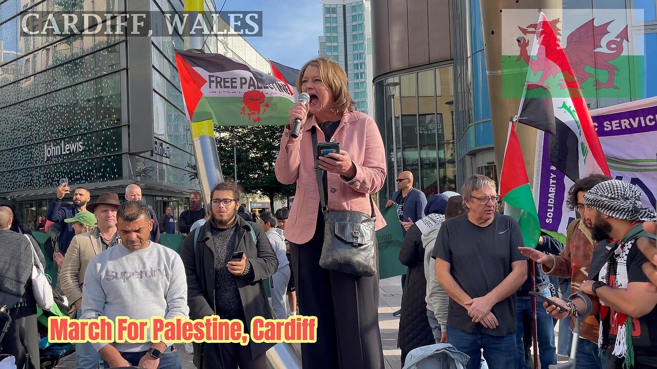 One Year, March For Palestine, Cardiff Central Library South Wales