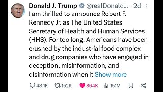 Trump announced RRK Jr for HHS aka US Dept of Health and Human Services