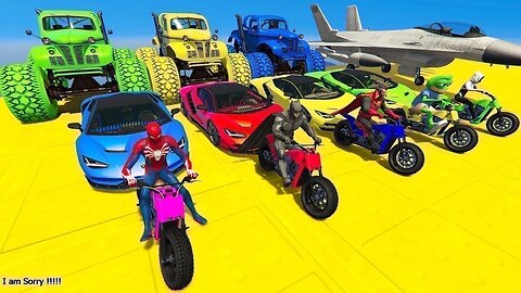 GTA V Mega Ramp On Bikes, Fighter Jets & Boats By Trevor and Friends Stunt Map Racing Challenge #16