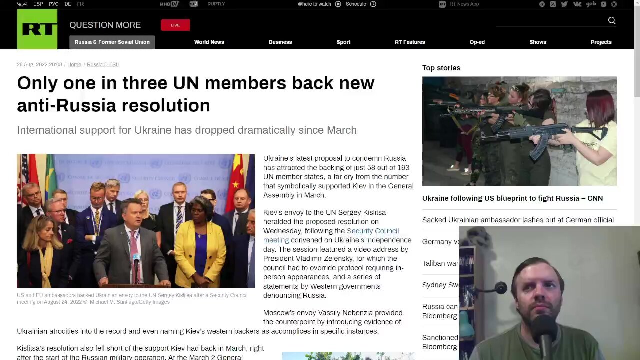 Less than 1/3, or 30%, of the UN members back Ukraine, that's 70% backing Russia