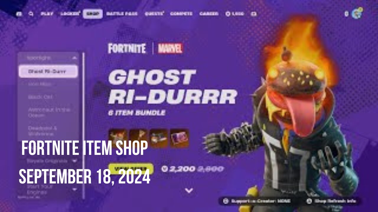 Fortnite Item Shop|September 18, 2024(*New* Ghost Ri-Durr Bundle)