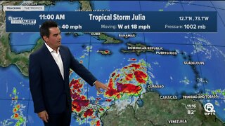 Tropical Storm Julia forms in the southern Caribbean Sea