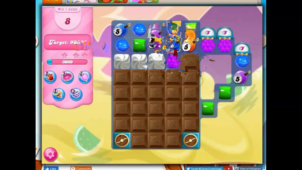 Candy Crush Level 3486 Talkthrough, 9 Moves 0 Boosters