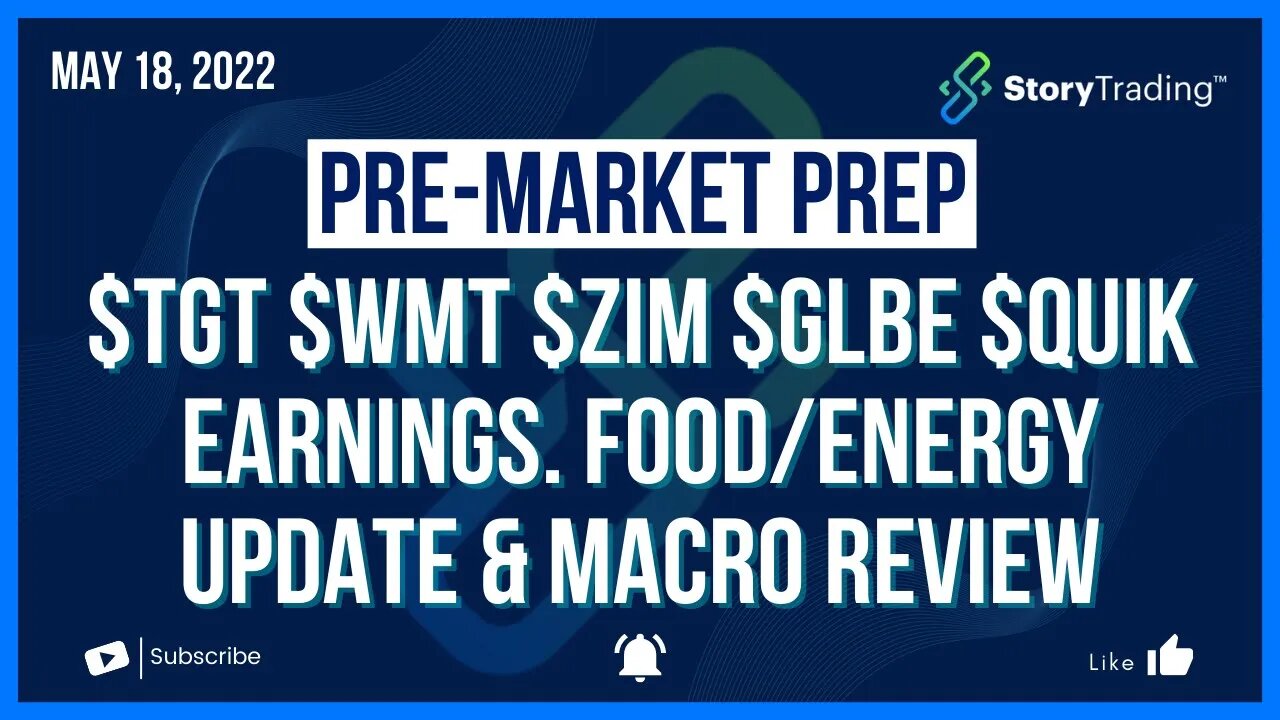 5/18/22 PreMarket Prep: $TGT $WMT $ZIM $GLBE $QUIK Earnings. Food/Energy Update & Macro Review
