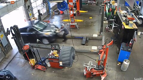 Worker Drove A Car With No Brakes Into The Car Shop And Takes Out His Coworker