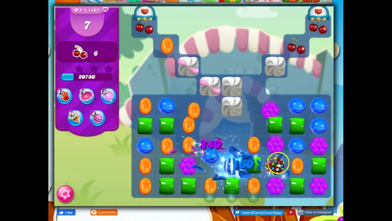 Candy Crush Level 1405 Talkthrough, 29 Moves 0 Boosters