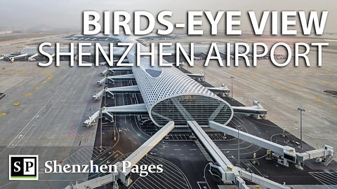 Birds-eye view; China Southern Airlines plane landing at Shenzhen Airport